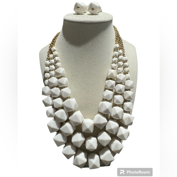 Charming Charlie White Cubed Spikes Necklace and earrings set NWT - Picture 1 of 10